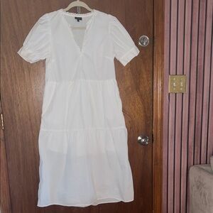 Who What Wear White Puff Sleeve Tiered Midi Dress